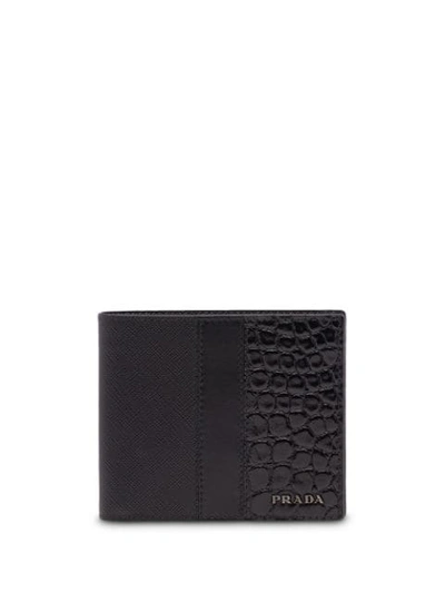 Shop Prada Crocodile Embossed Wallet In Black