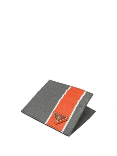 Shop Prada Saffiano Stripe Card Holder In Grey