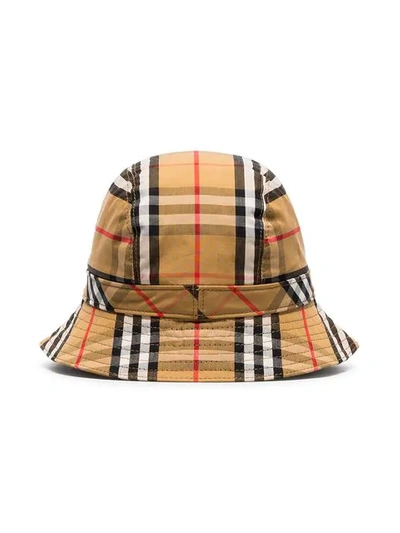 Shop Burberry Multicoloured Vintage Check Cotton Bucket Hat In Brown