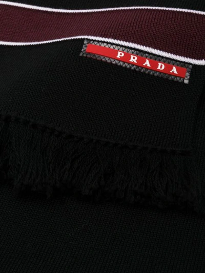 Shop Prada Logo Stripe Scarf - Black