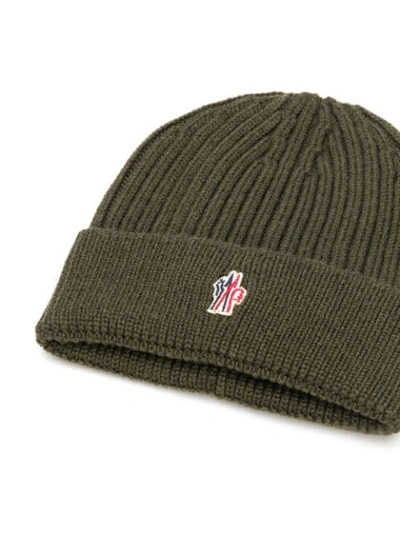 Shop Moncler Logo Patch Beanie In Green