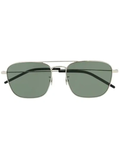 Shop Saint Laurent Aviator Sunglasses In Silver