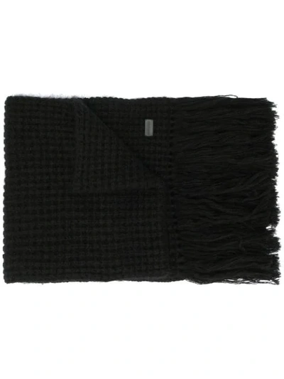 Shop Saint Laurent Fringed Knitted Scarf In Black