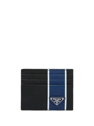 Shop Prada Saffiano Tri-stripe Cardholder In Black