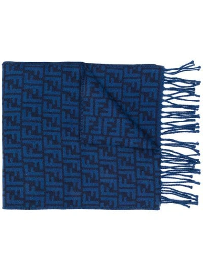 Shop Fendi Ff Logo Knit Scarf In Blue