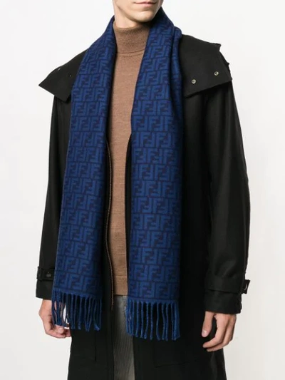 Shop Fendi Ff Logo Knit Scarf In Blue