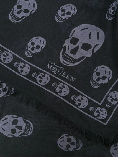 Shop Alexander Mcqueen Fringed Skull Print Scarf - 1002 Black Grey