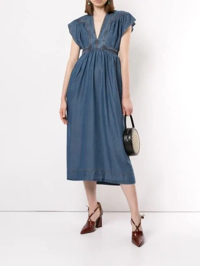 Shop Karen Walker Bayou Midi Dress In Blue