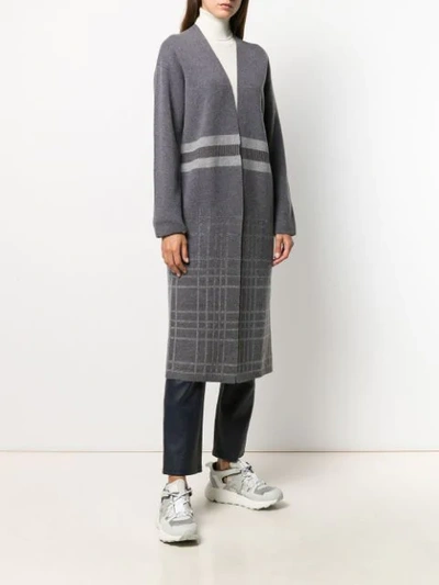 Shop Lorena Antoniazzi Knitted Long Cardigan In Grey