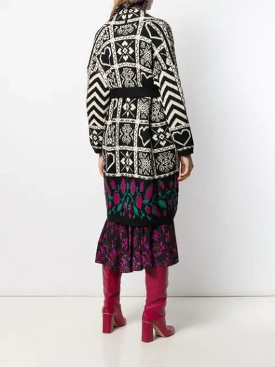 Shop Twinset Mix Pattern Fringe Coat In Black