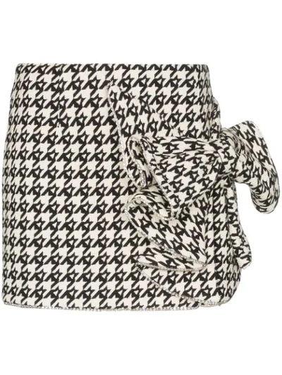 Shop Area Crystal Bow Detail Houndstooth Skirt In Black