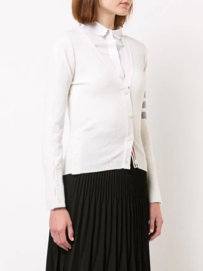 Shop Thom Browne Striped Sleeve V-neck Cardigan - White