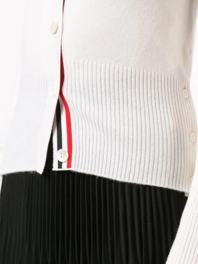 Shop Thom Browne Striped Sleeve V-neck Cardigan - White