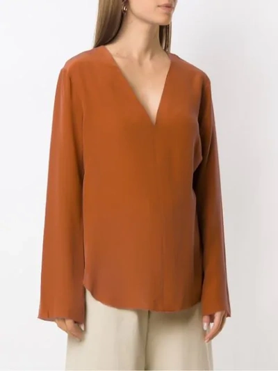 Shop Osklen V-neck Silk Blouse In Brown