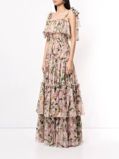 Shop Dolce & Gabbana Lily-print Tiered Maxi Dress In Pink