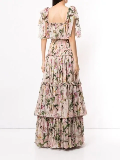 Shop Dolce & Gabbana Lily-print Tiered Maxi Dress In Pink
