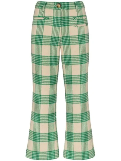 Shop Rejina Pyo Checked Kick Flared Trousers In Green