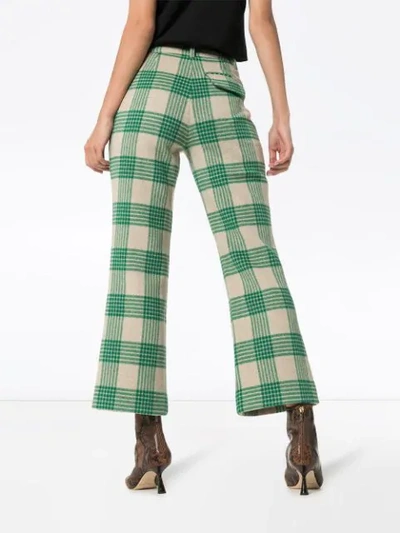 Shop Rejina Pyo Checked Kick Flared Trousers In Green