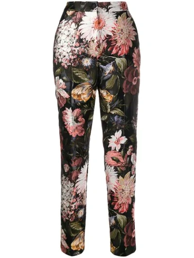 Shop Dolce & Gabbana Floral Jacquard Cropped Trousers In Black