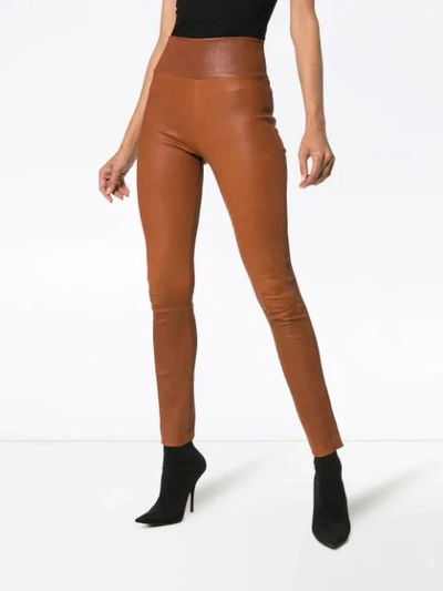 Shop Sprwmn Brown High Waisted Leather Leggings