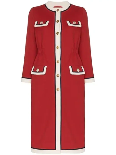 GUCCI COLLARLESS WOOL COAT - 红色