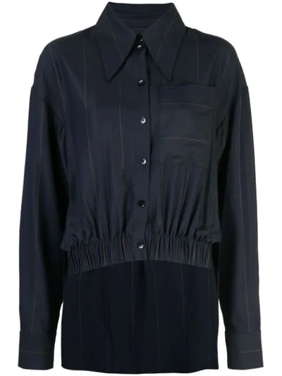 Shop Tibi Twill Stripe Double Layer Shirt Jacket In Blue