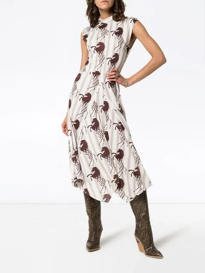 Shop Chloé Scarf Detail Horse Print Dress In White