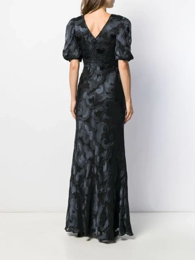 Shop Saloni Puff Sleeve Gown In Black