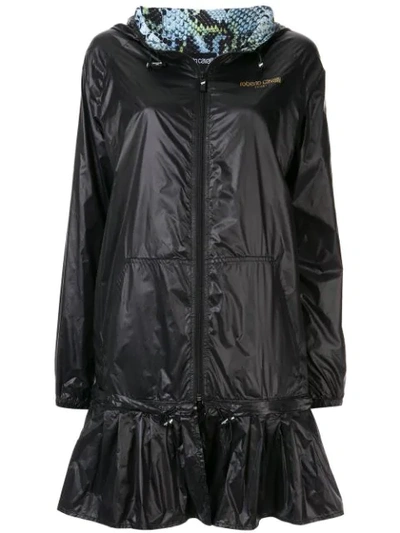 Shop Roberto Cavalli Hooded Rain Jacket In Black