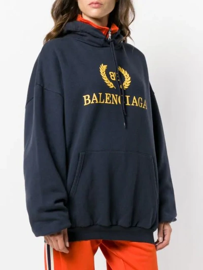 Shop Balenciaga Oversized Logo Hoodie - Blue