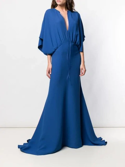 Shop Esteban Cortazar Drape Design Gown In Blue