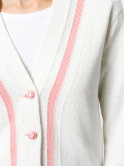 Shop Barrie Stripe Cashmere Cardigan In White