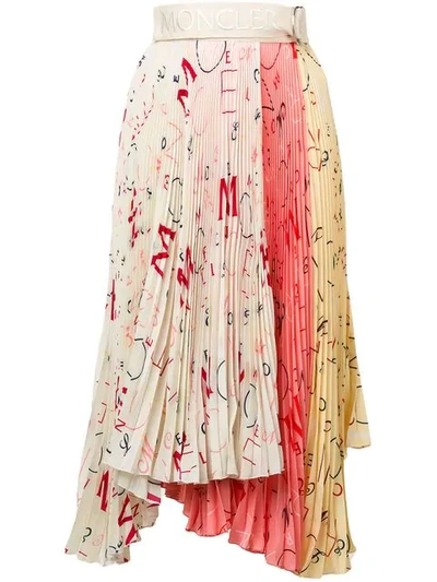 Shop Moncler Asymmetric Pleated Skirt In Neutrals