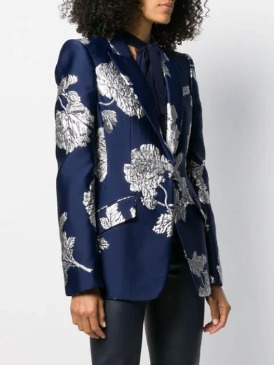 Shop Alexander Mcqueen Embroidered Floral Print Blazer In Blue