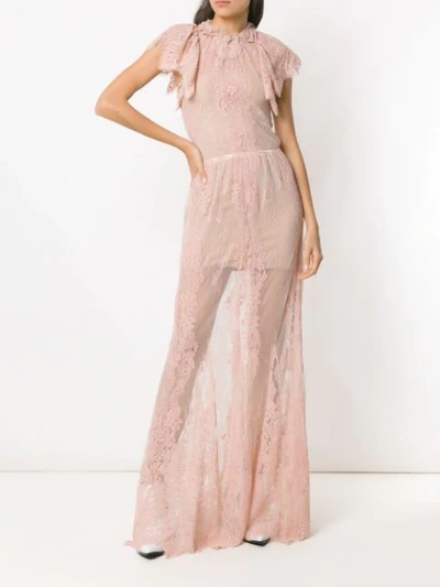 Shop À La Garçonne Long Lace Dress In Pink