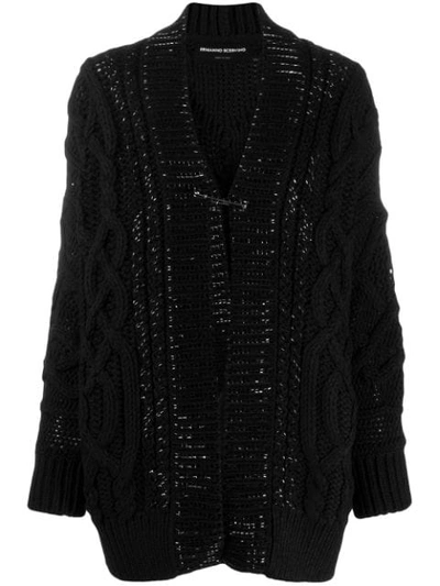 Shop Ermanno Scervino Cable Knit Cardi-coat In Black
