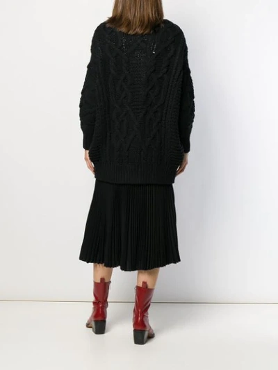 Shop Ermanno Scervino Cable Knit Cardi-coat In Black