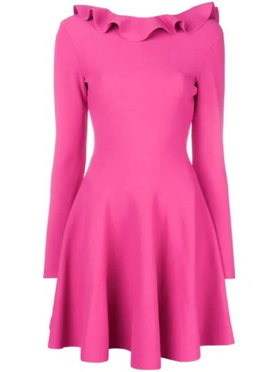 Shop Valentino Ruffle Neck Short Dress In Pink