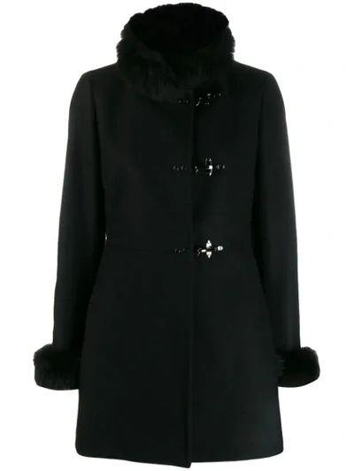 Shop Fay Fur Trim Duffle Coat In Black