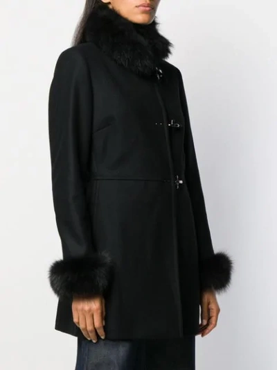 Shop Fay Fur Trim Duffle Coat In Black