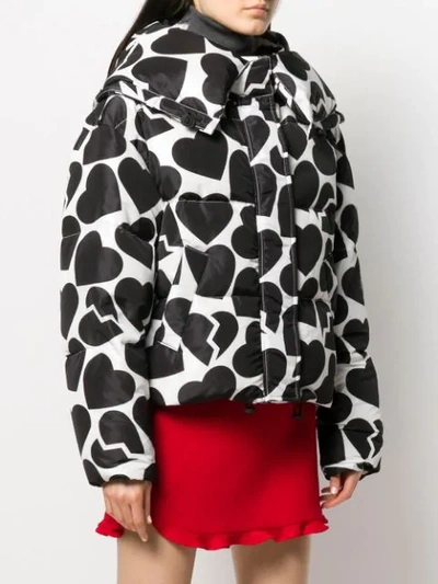 Shop Msgm Heart Print Puffer Jacket In Black