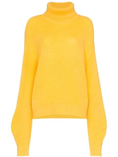 Shop All Things Mochi Vera High Neck Cutout Wool Blend Sweater - Yellow
