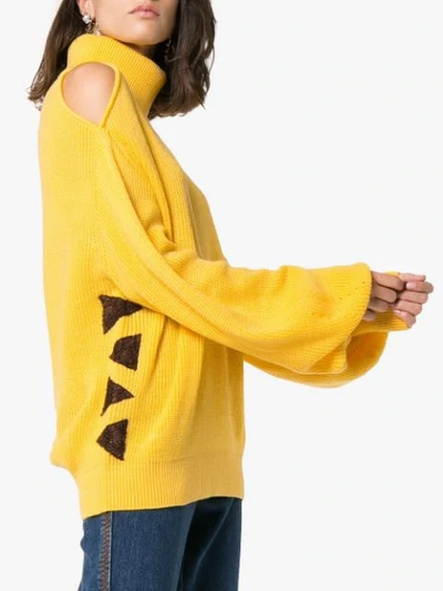 Shop All Things Mochi Vera High Neck Cutout Wool Blend Sweater - Yellow