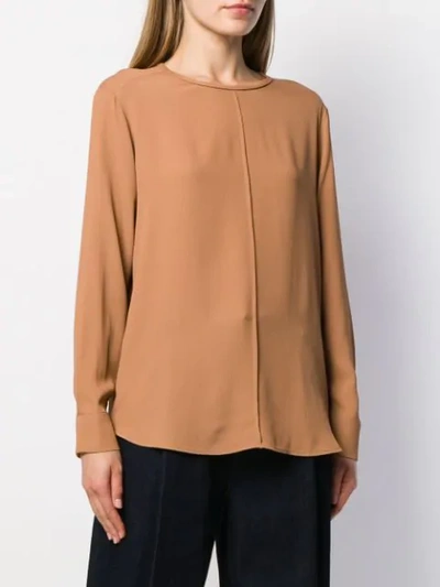 Shop Tela Long-sleeve Flared Blouse In Brown