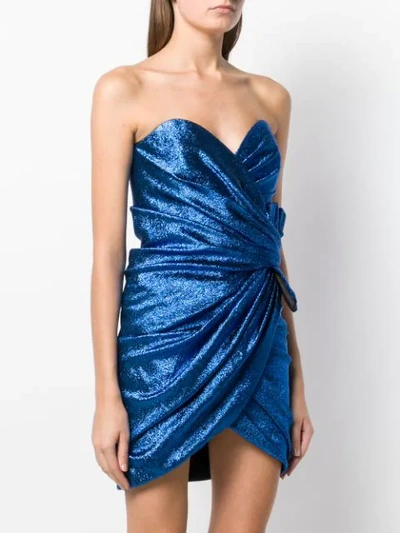 Shop Saint Laurent Wraped Lamé Mini Dress In Blue