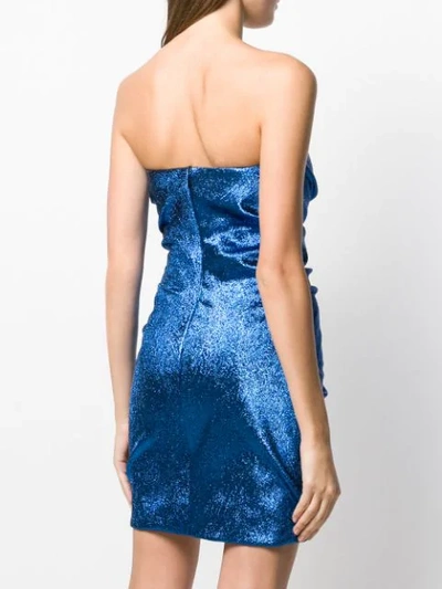 Shop Saint Laurent Wraped Lamé Mini Dress In Blue