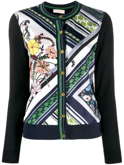 Shop Tory Burch Printed Panelled Cardigan In Blue