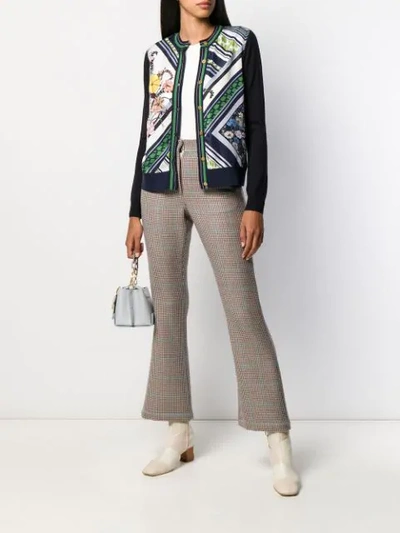 Shop Tory Burch Printed Panelled Cardigan In Blue