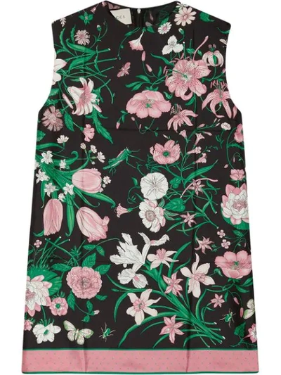 Shop Gucci Sleeveless Floral Tunic Top In Black
