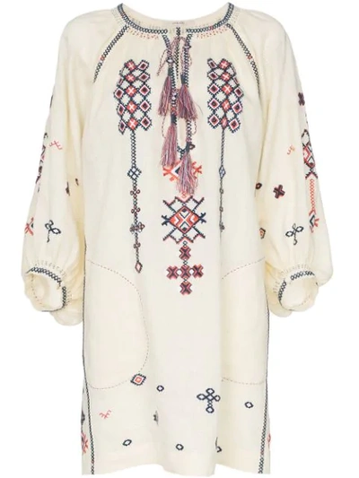 Shop Vita Kin Embroidered Linen Mini Dress In Neutrals